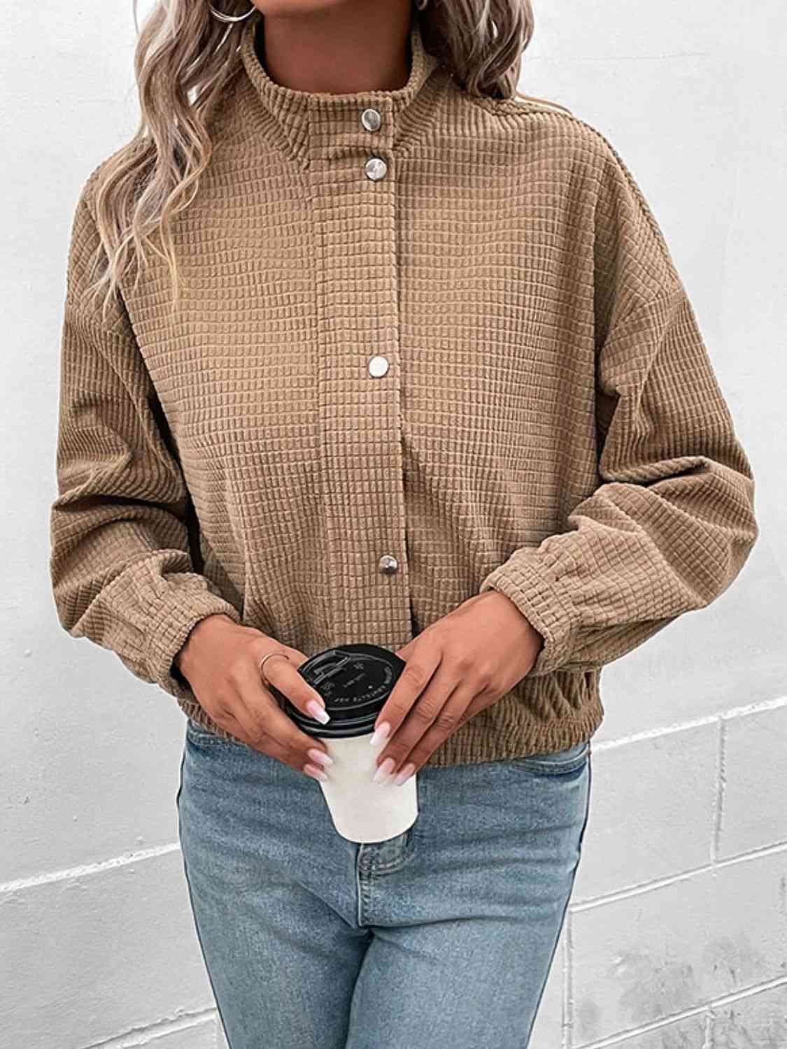 Long Sleeve Dropped Shoulder Jacket - TRENDMELO