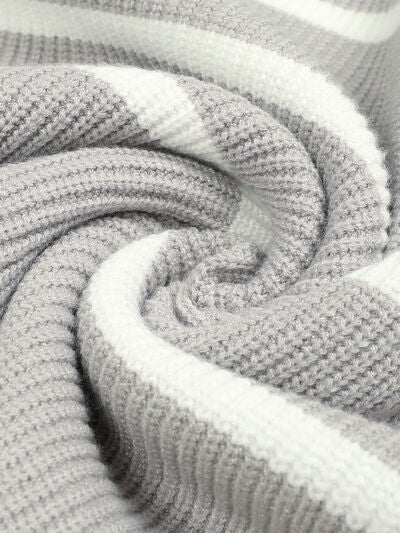 Striped Dropped Shoulder Pullover Sweater - TRENDMELO