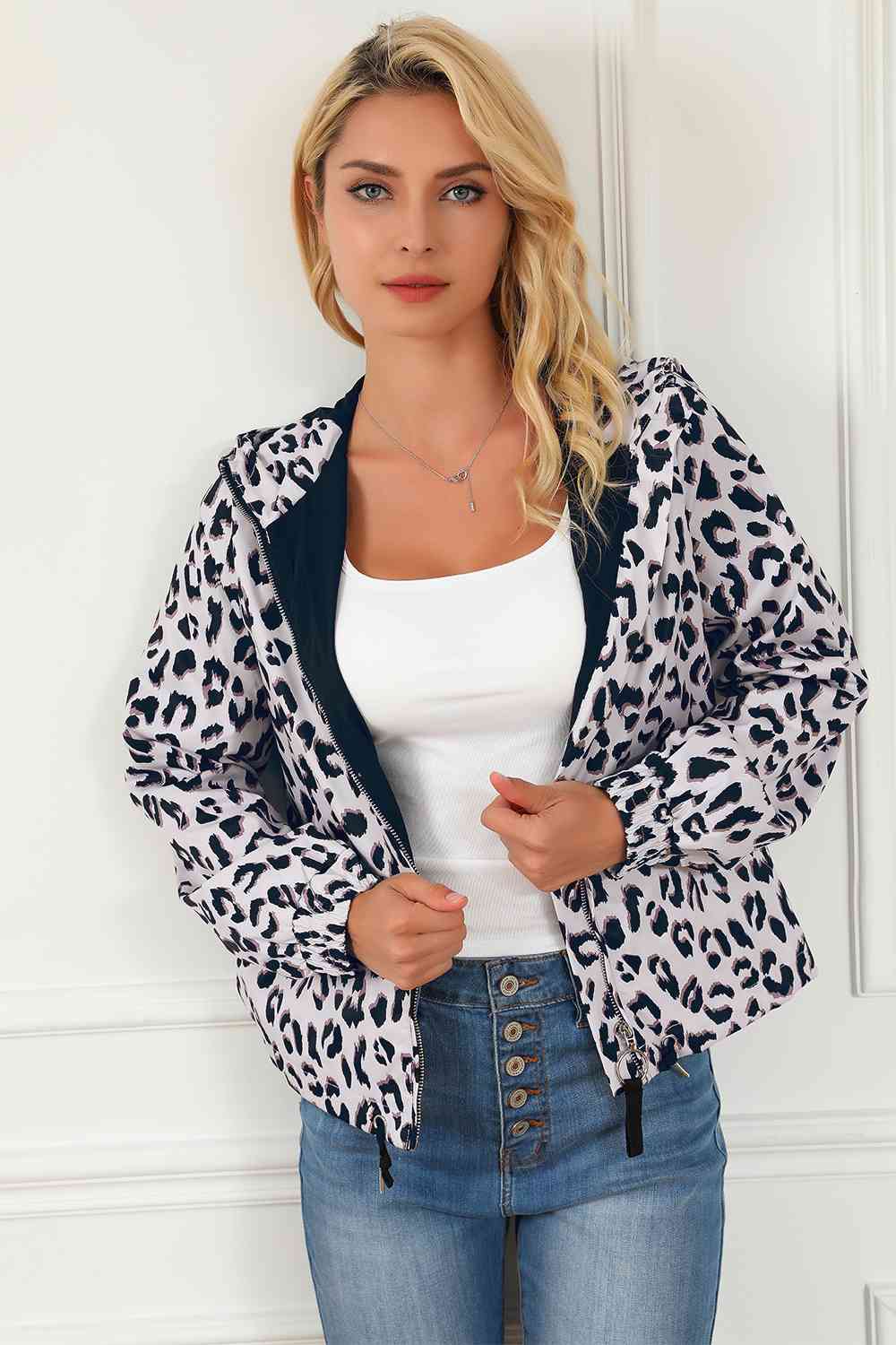 Leopard Zip-Up Hooded Jacket - TRENDMELO