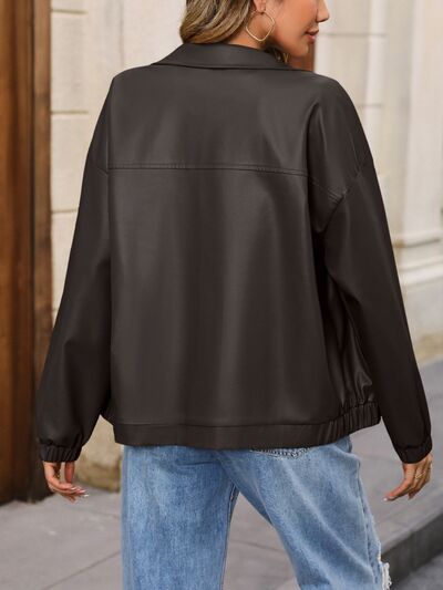 Zip Up Dropped Shoulder Jacket - TRENDMELO