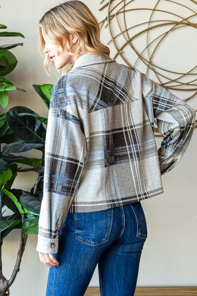 Reborn J Plaid Button Up Long Sleeve Shacket - TRENDMELO