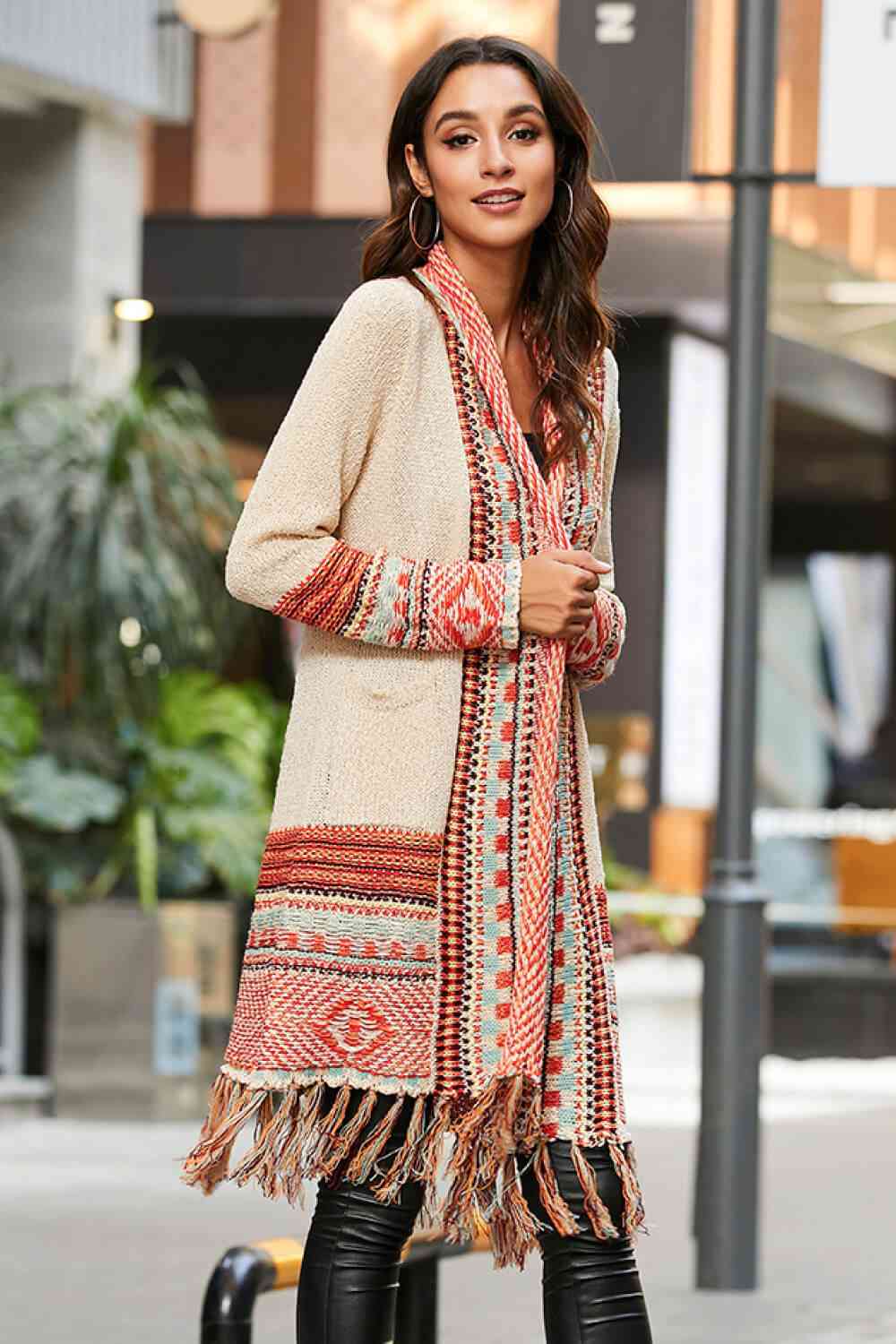 Multicolored Tassel Hem Open Front Cardigan - TRENDMELO