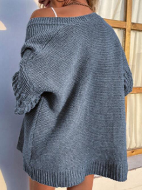 Open Front Cable-Knit Cardigan - TRENDMELO