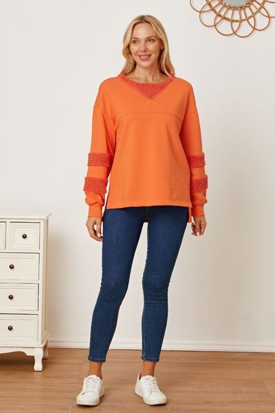 Slit Round Neck Dropped Shoulder Sweatshirt - TRENDMELO