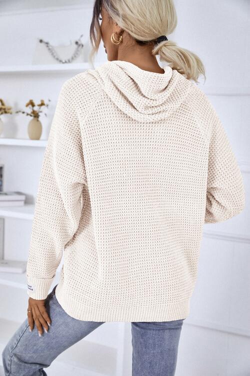 Drawstring Long Sleeve Hooded Sweater - TRENDMELO