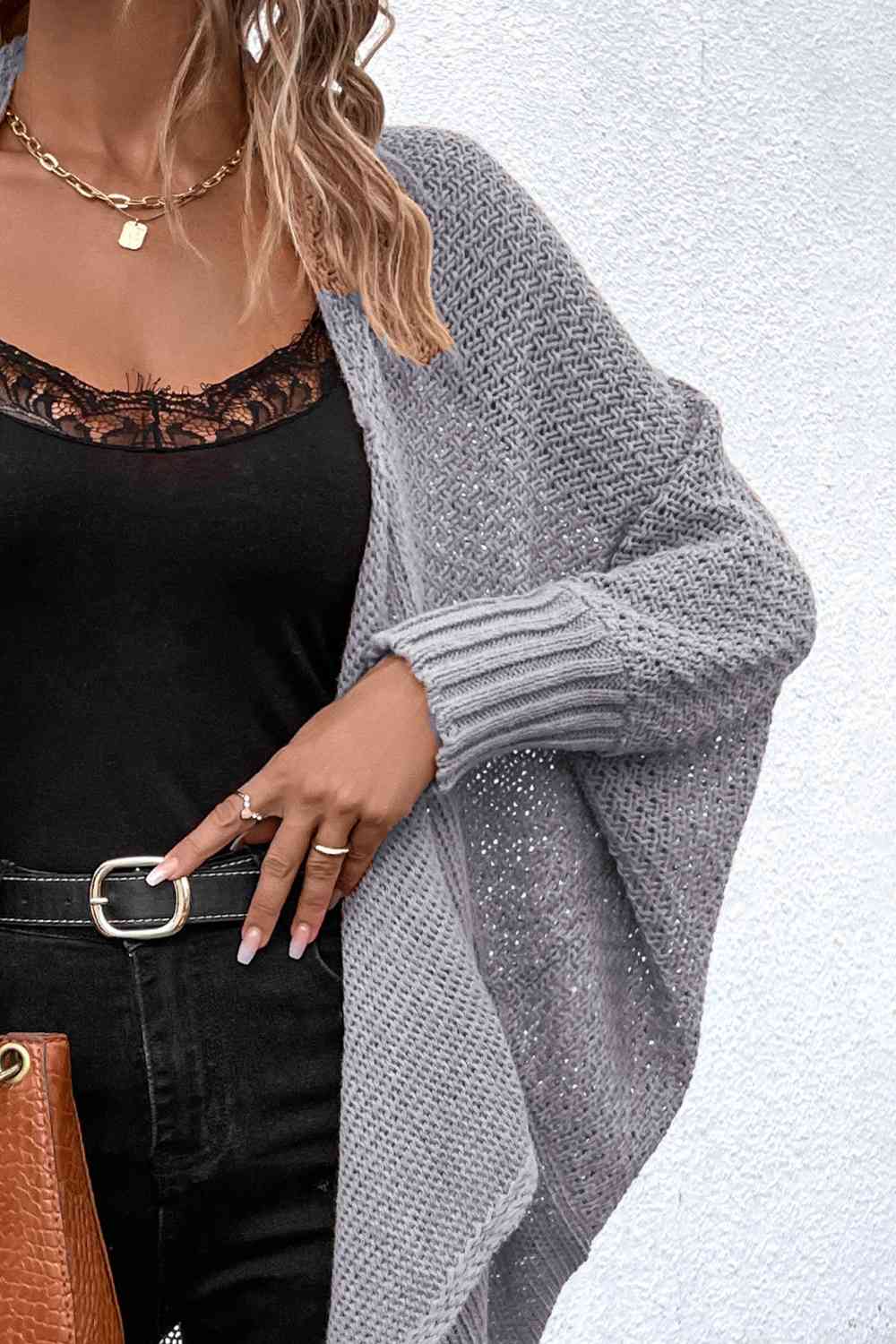 Open Front Dolman Sleeve Cardigan - TRENDMELO