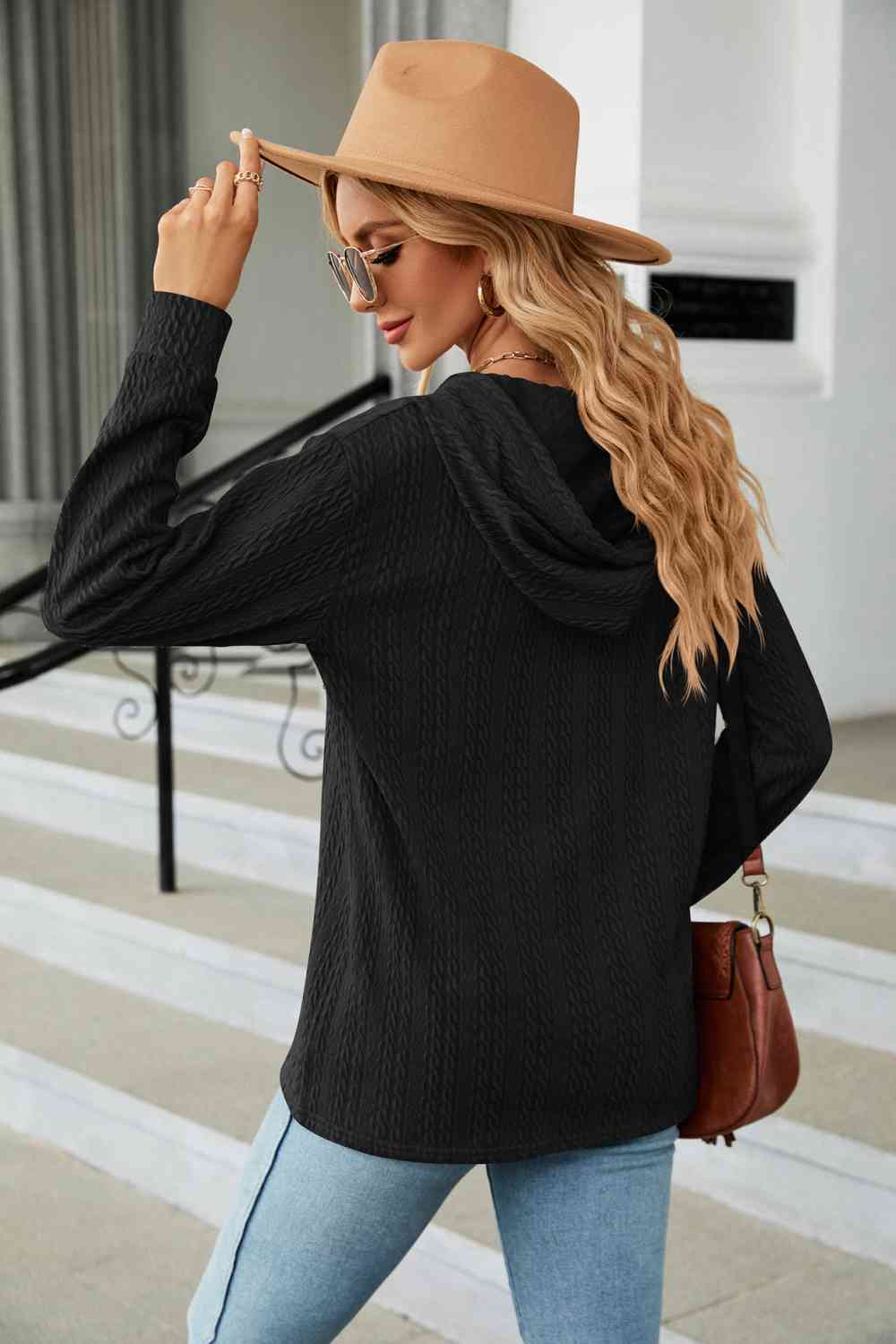 Cable-Knit Long Sleeve Hoodie - TRENDMELO