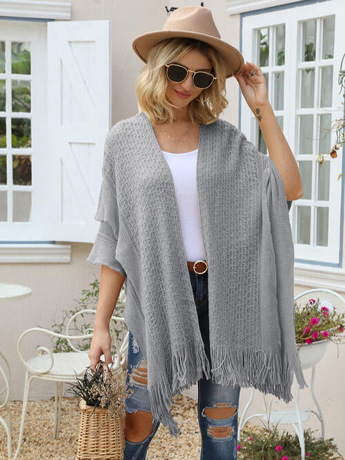 Fringe Hem Open Front Cardigan - TRENDMELO