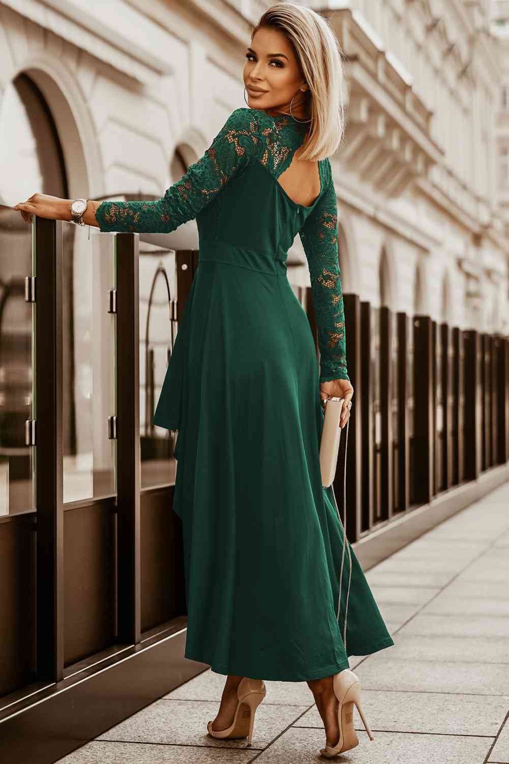 Lace High-Low V-Neck Dress - TRENDMELO