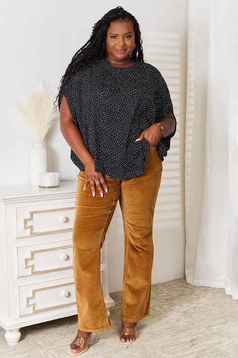 Double Take Printed Dolman Sleeve Round Neck Blouse - TRENDMELO