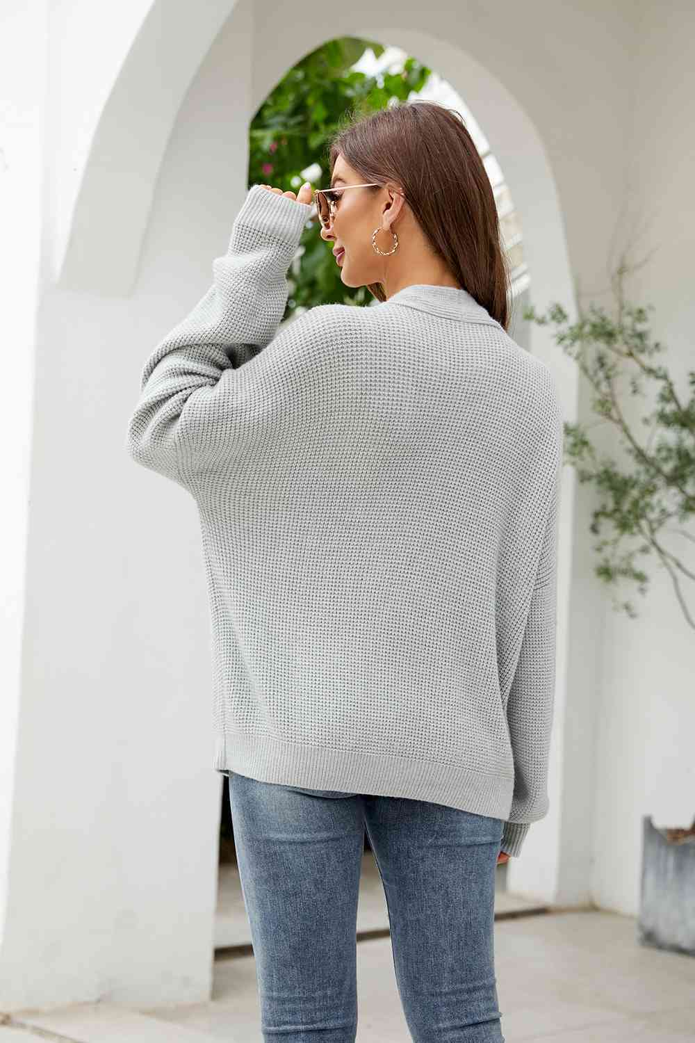 Button Up Drop Shoulder Long Sleeve Cardigan - TRENDMELO