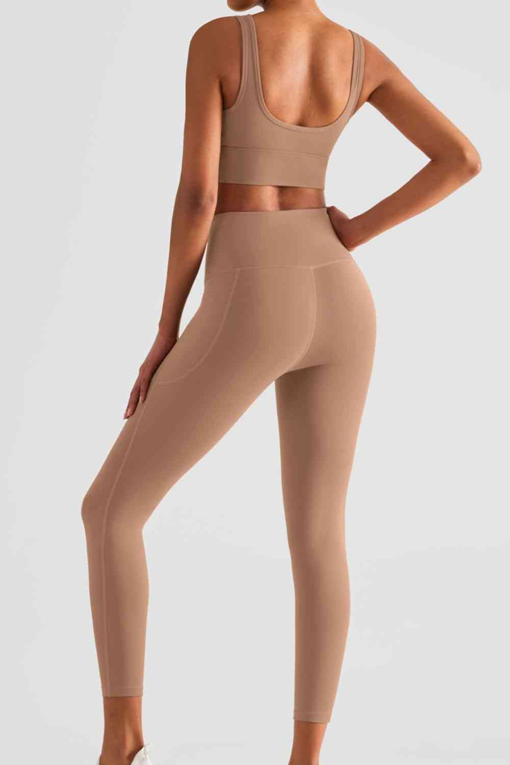Wide Waistband Sports Leggings with Pockets - TRENDMELO