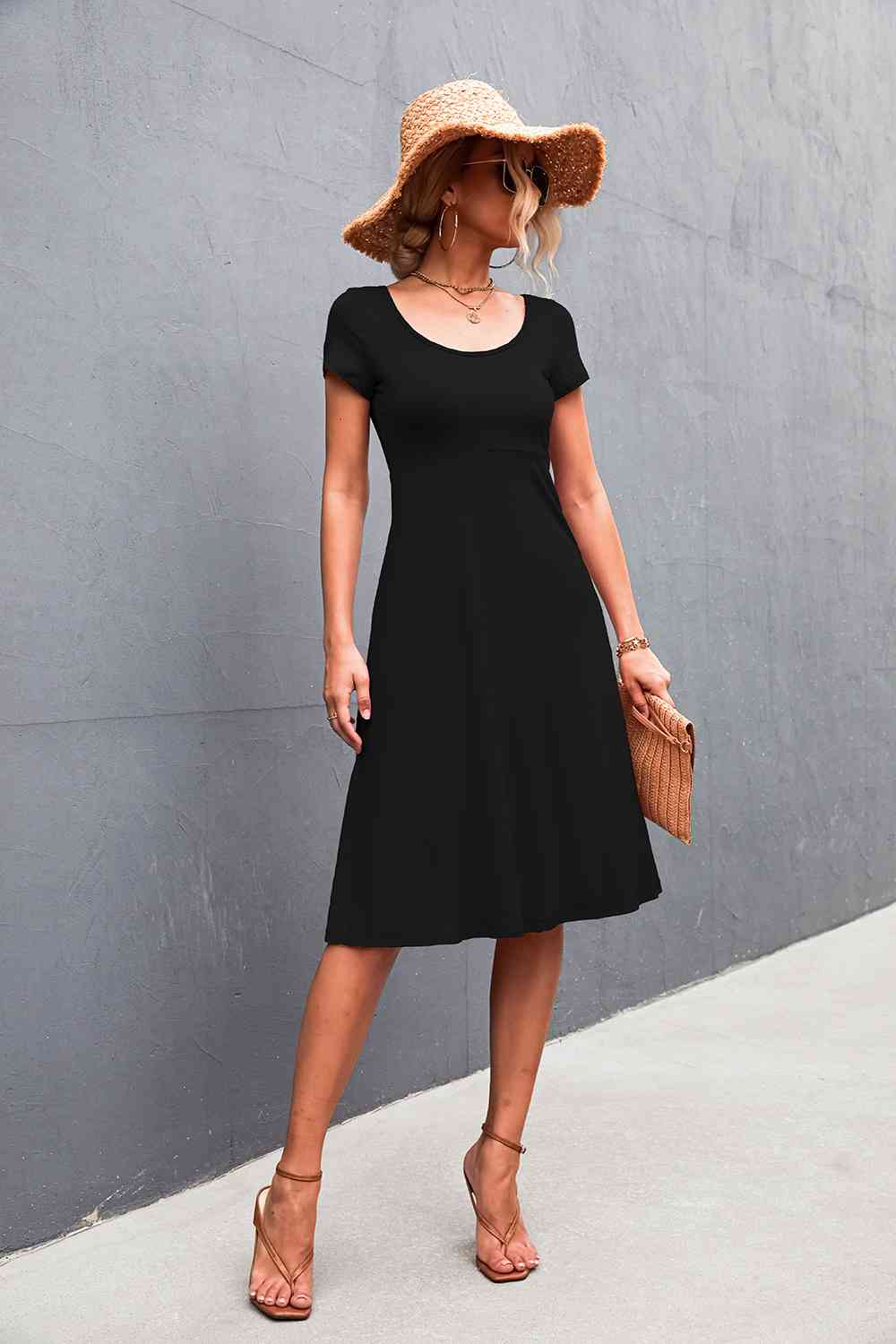 Scoop Neck Short Sleeve Dress - TRENDMELO