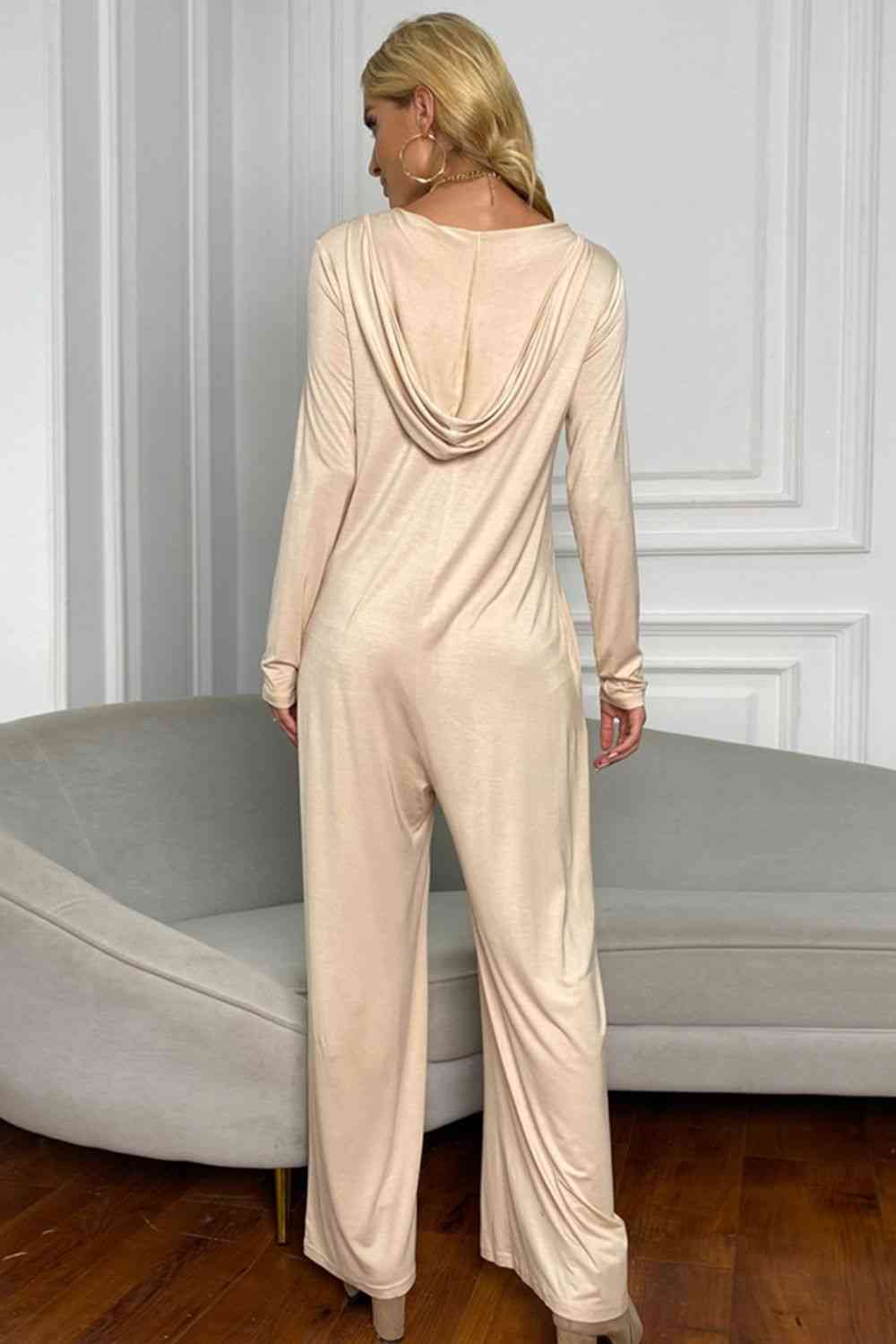 Long Sleeve V-Neck Jumpsuit with Pockets - TRENDMELO