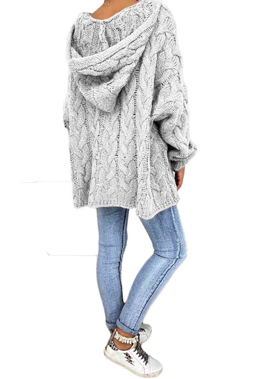 Cable-Knit Hooded Sweater - TRENDMELO