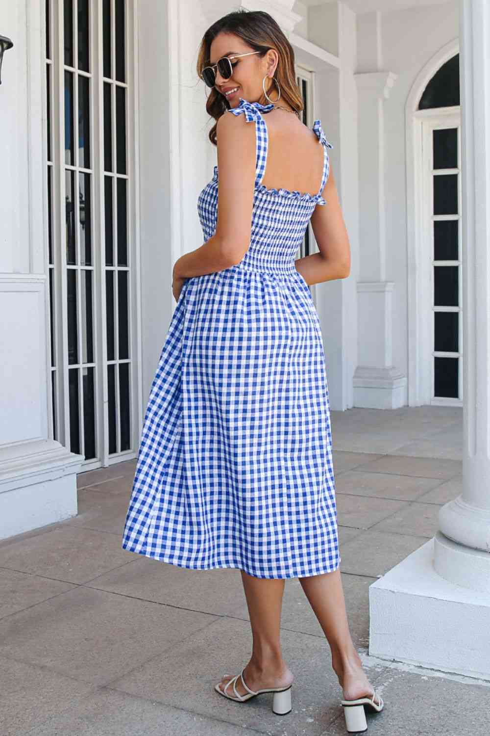 Plaid Frill Trim Tie Shoulder Dress - TRENDMELO