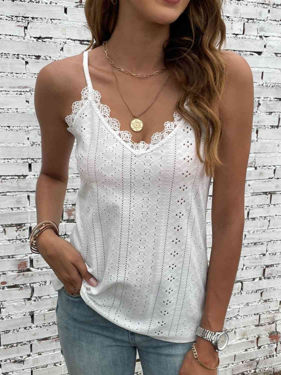 Eyelet Lace Trim Cami - TRENDMELO