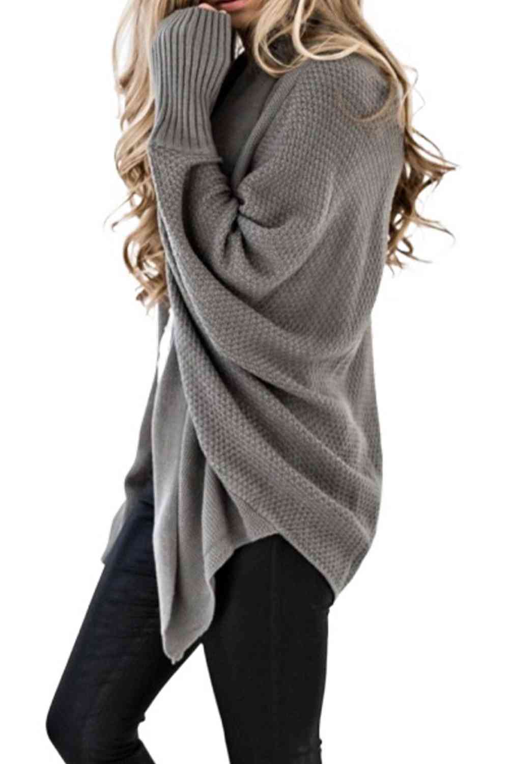 Open Front Dolman Sleeve Longline Cardigan - TRENDMELO
