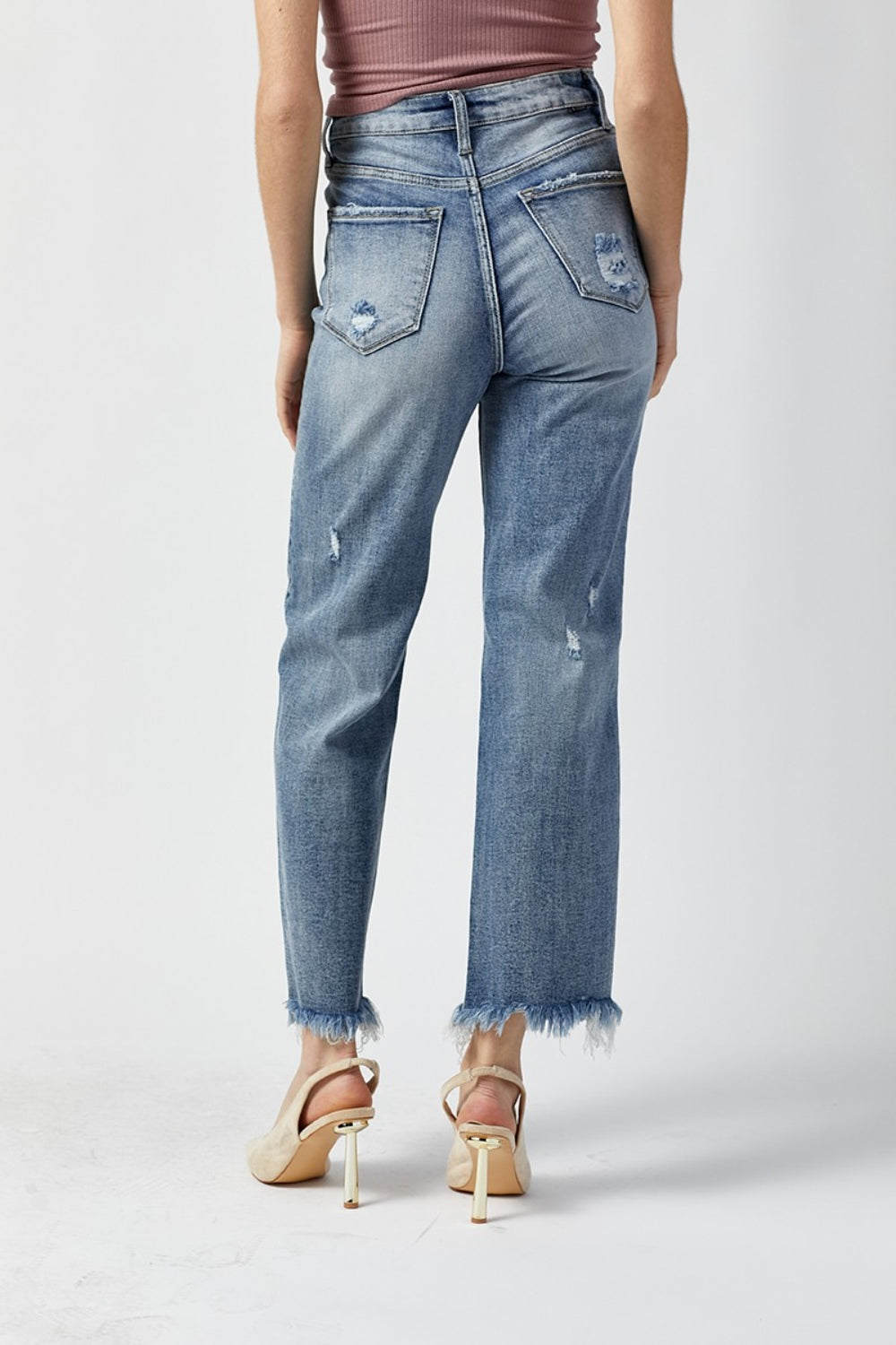 RISEN High Waist Raw Hem Straight Jeans - TRENDMELO