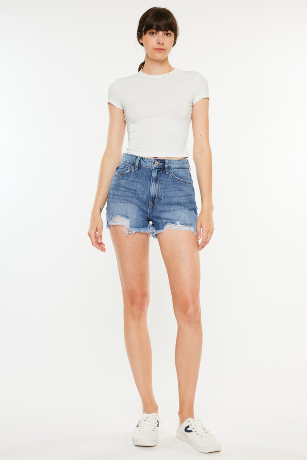 Kancan Distressed Raw Hem High Waist Denim Shorts