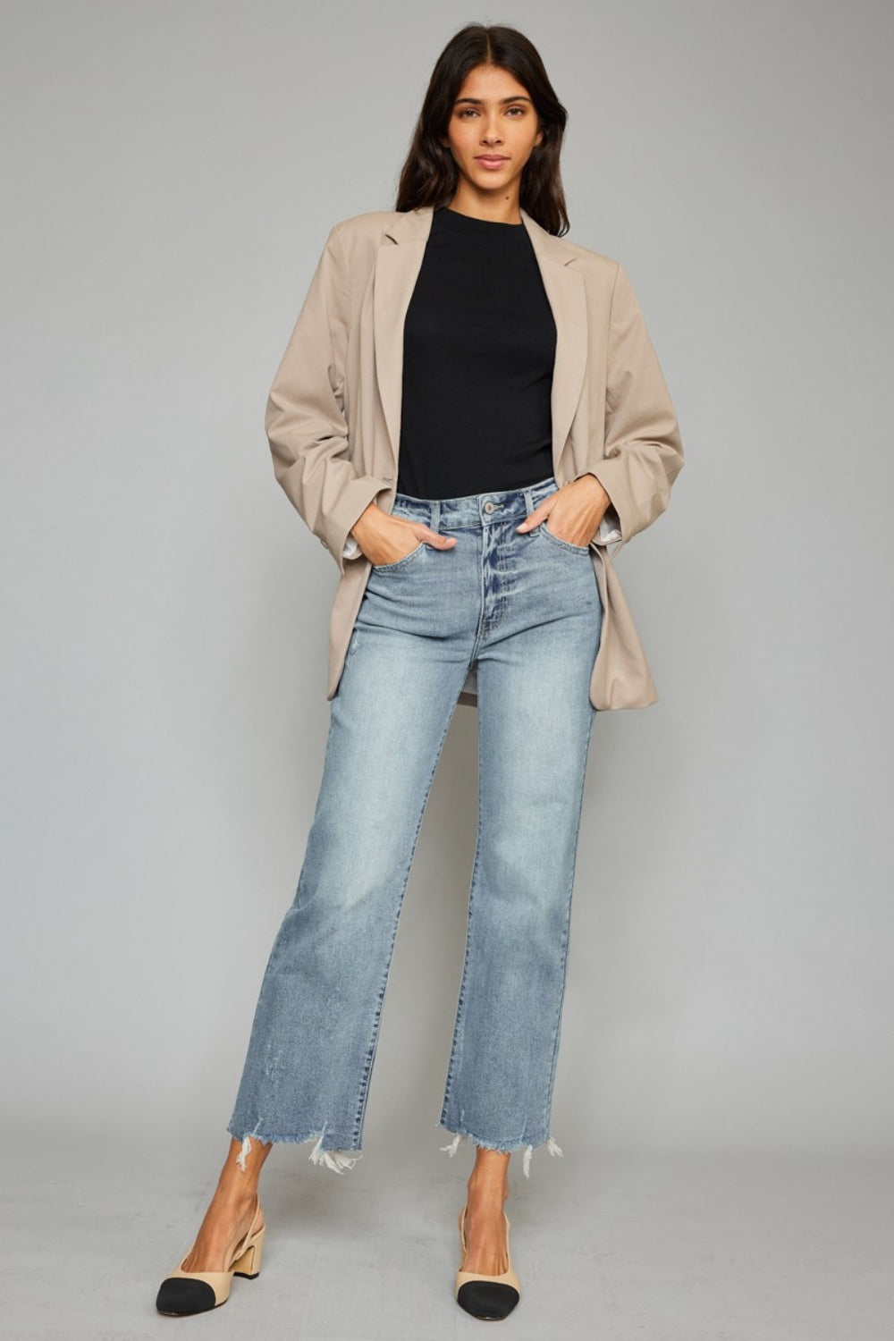 Kancan High Waist Raw Hem Cropped Wide Leg Jeans - TRENDMELO