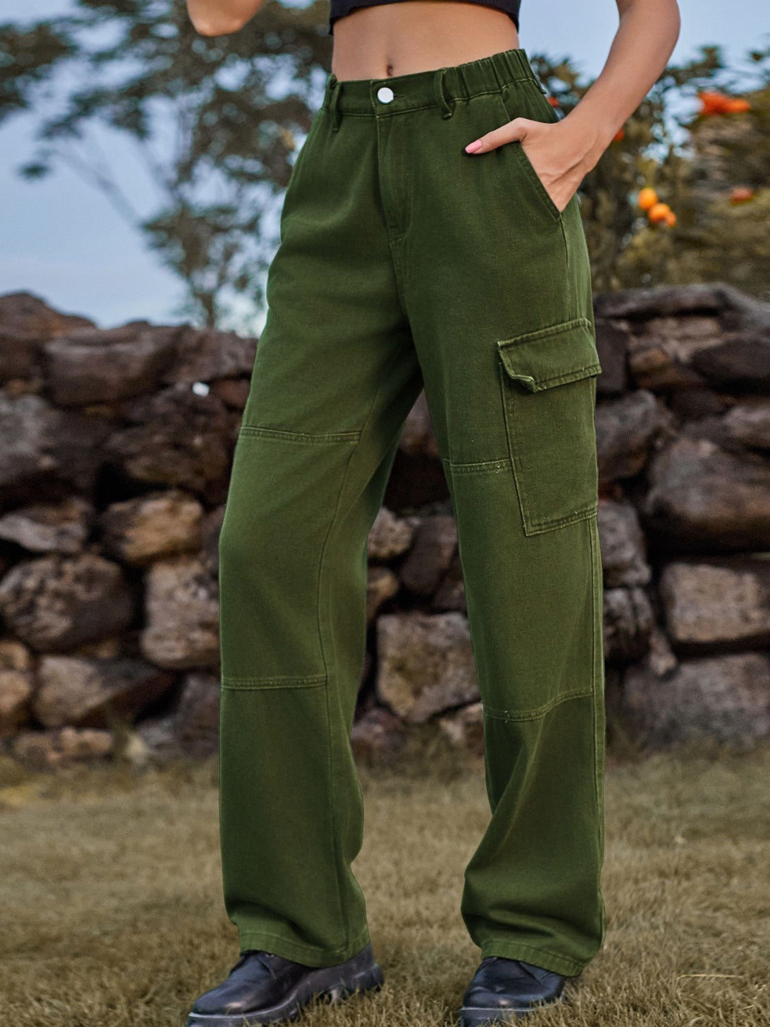 High Waist Cargo Straight Jeans - TRENDMELO