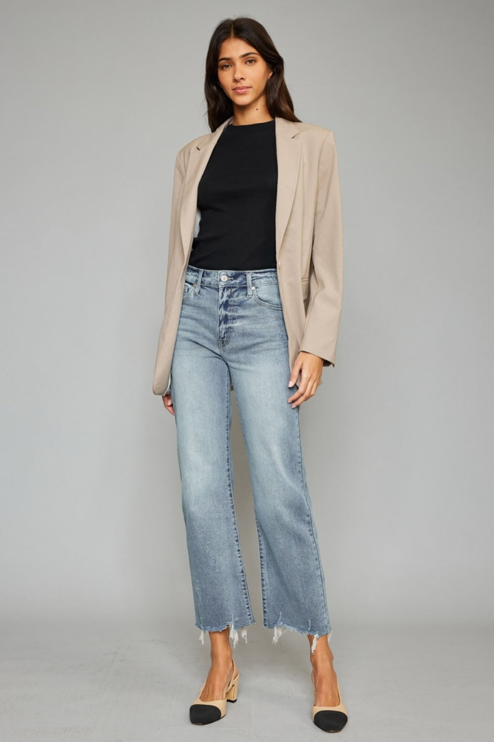 Kancan High Waist Raw Hem Cropped Wide Leg Jeans - TRENDMELO