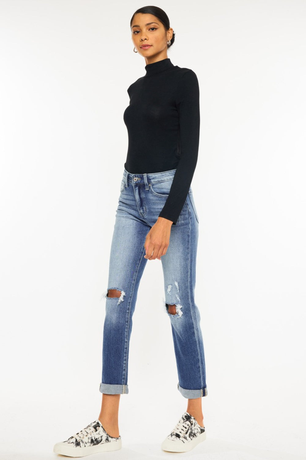 Kancan High Waist Distressed Hem Detail Cropped Straight Jeans - TRENDMELO