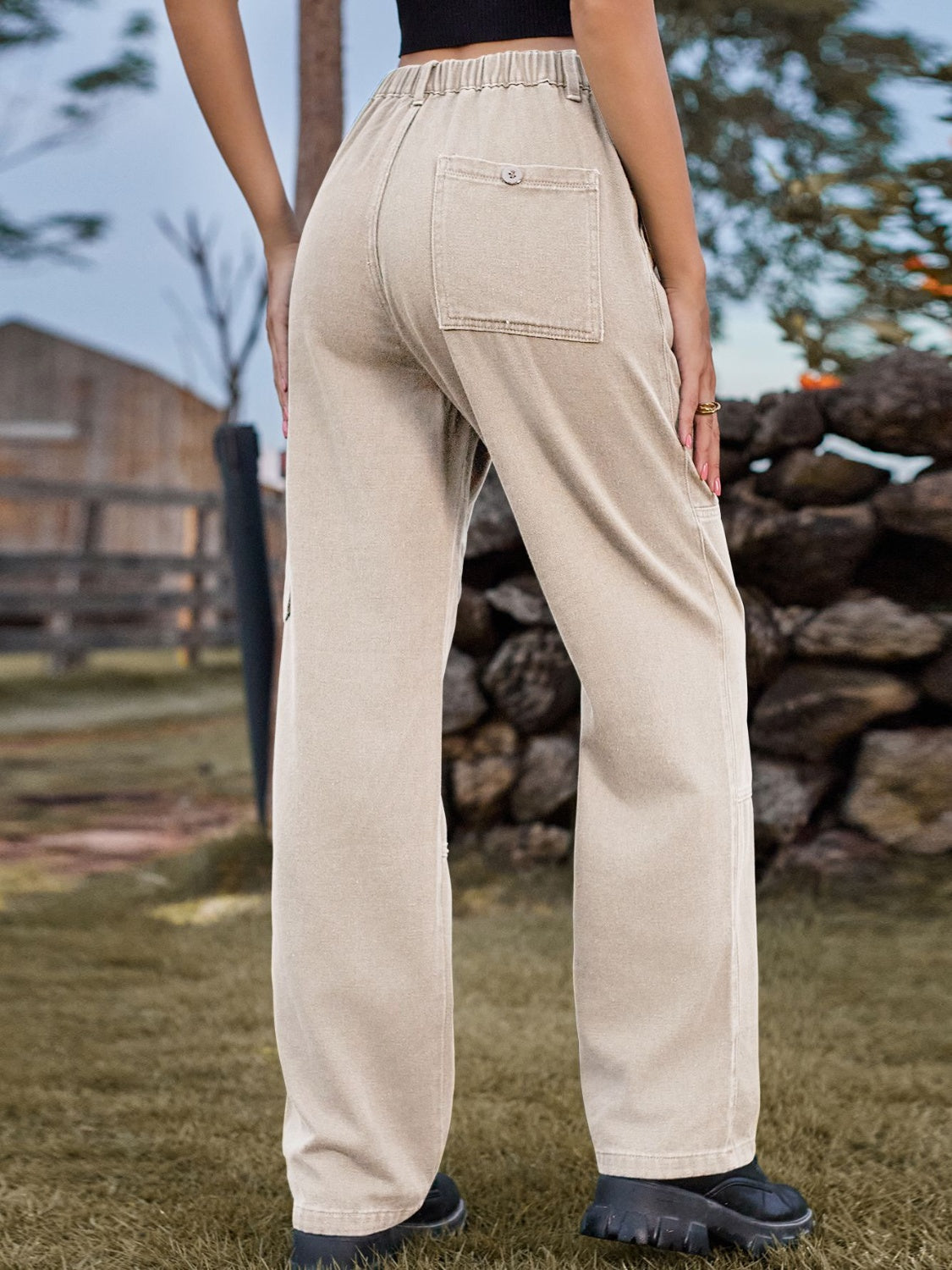 High Waist Cargo Straight Jeans - TRENDMELO