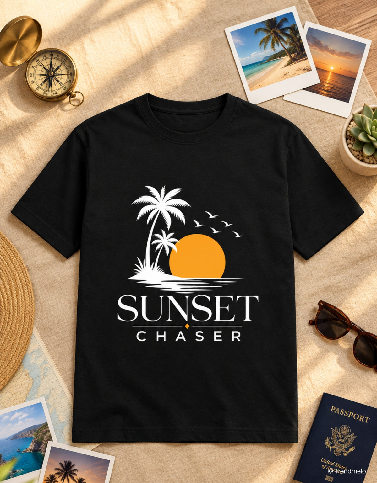 Sunset Chaser Travel T-shirt for Vacation & Road Trips | Unisex Lightweight Cotton T-shirt for Men and Women | Beach Holiday Tee