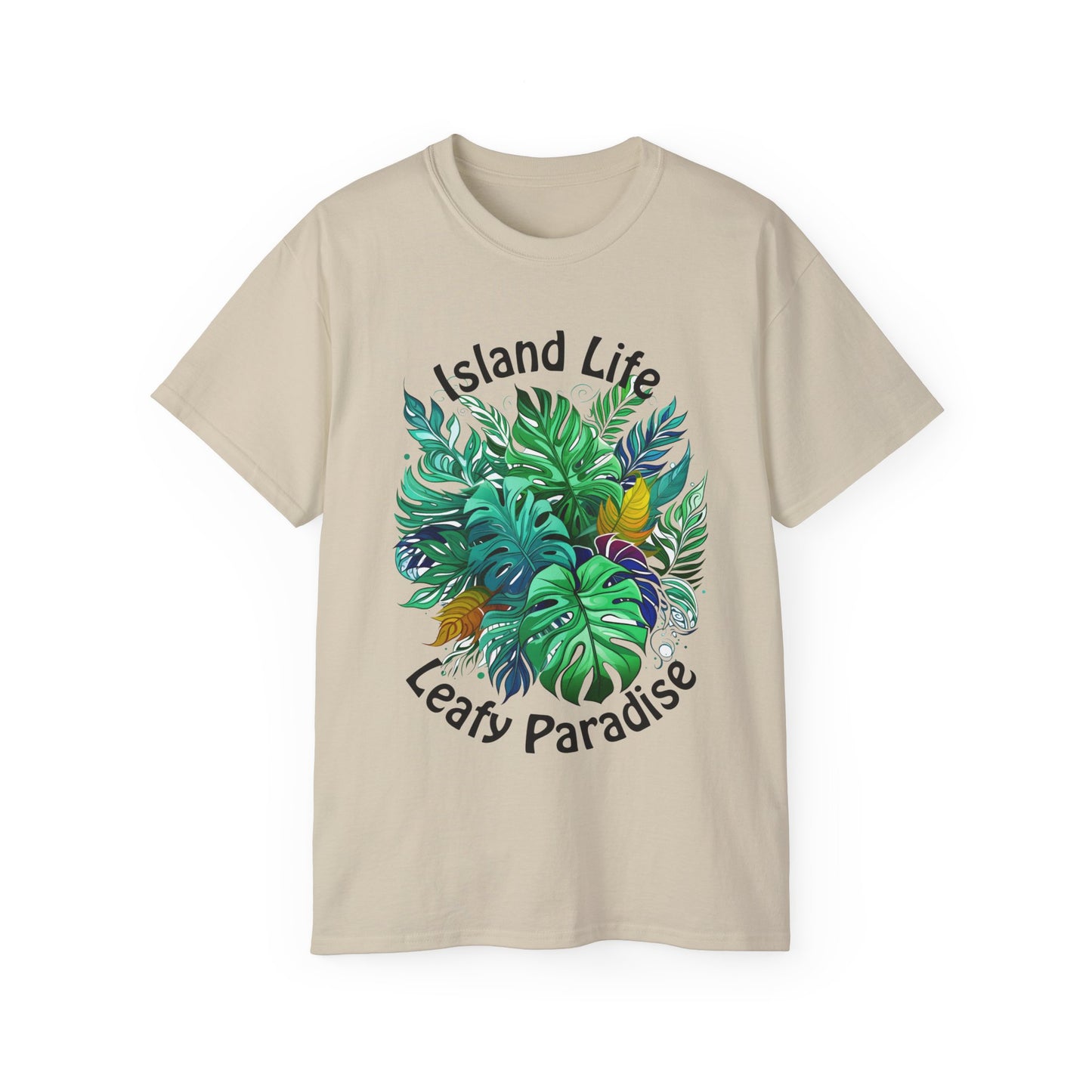 Island Life Leafy Paradise Tropical Leaf T-Shirt in Vibrant Green by Trendmelo, Unisex Ultra Cotton Tee - TRENDMELO