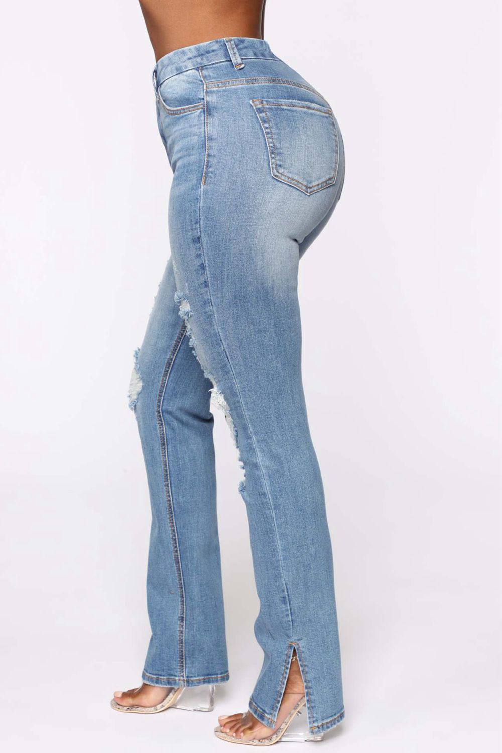 Distressed Slit Jeans - TRENDMELO