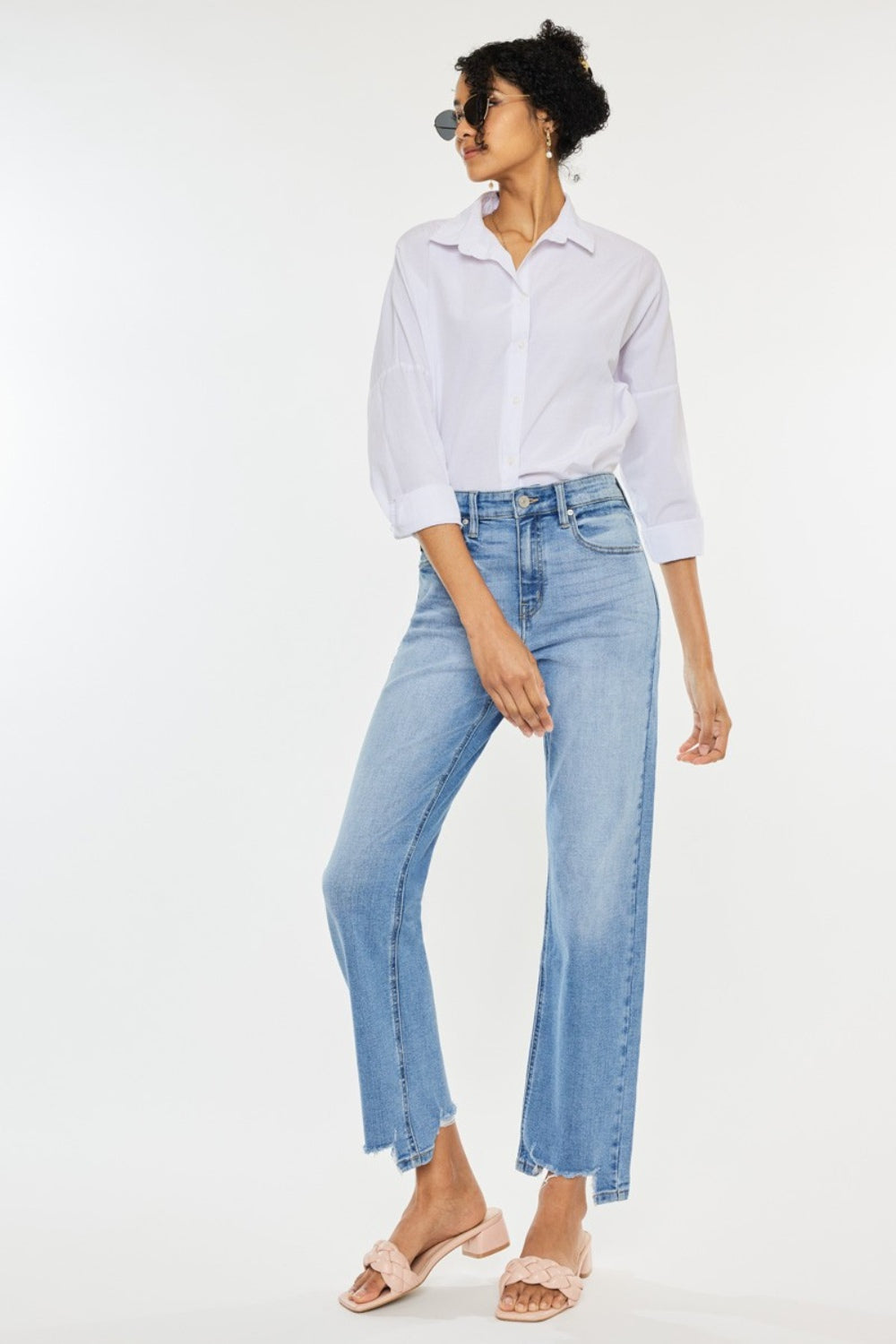 Kancan High Waist Raw Hem Straight Jeans - TRENDMELO