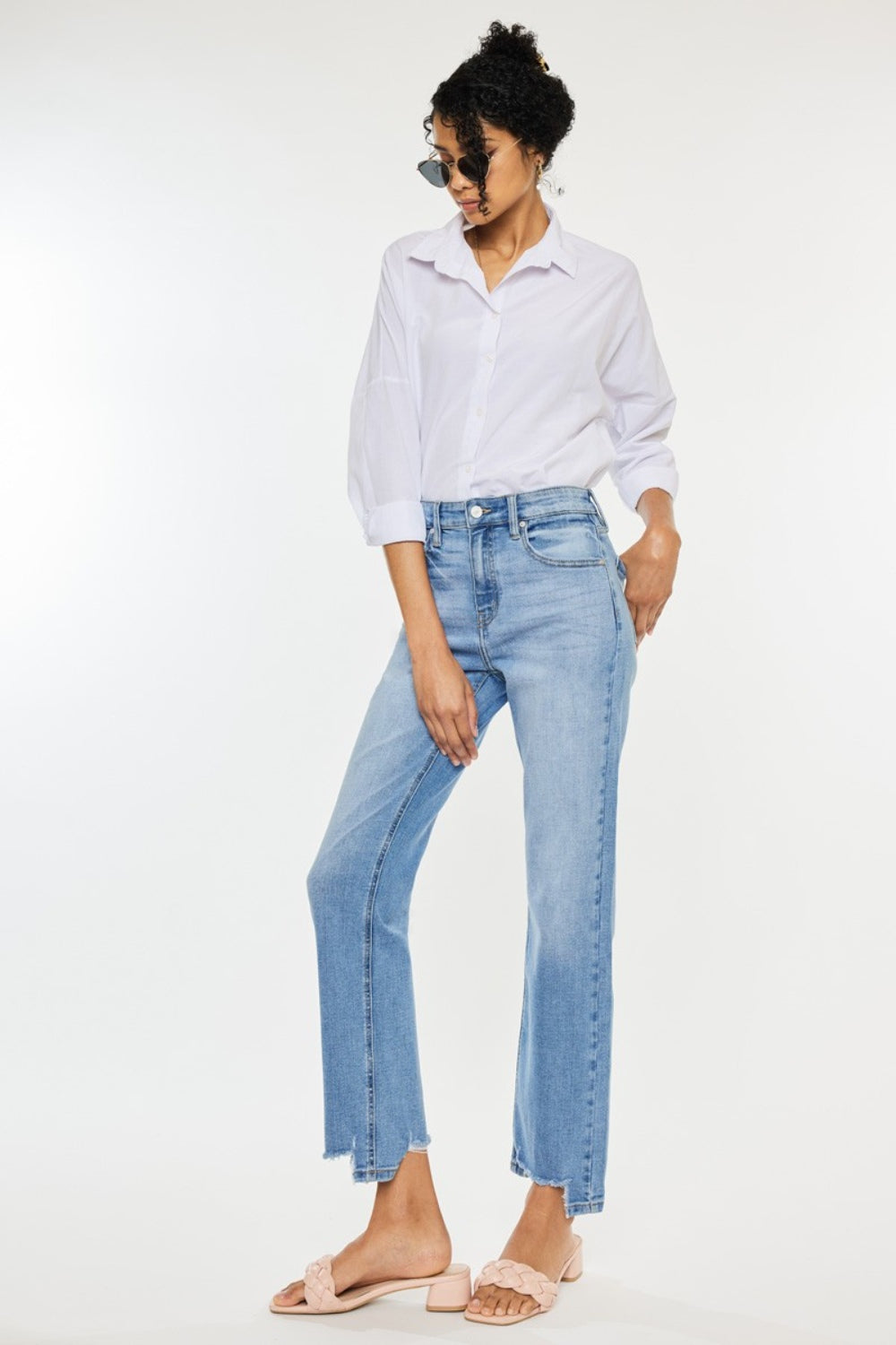 Kancan High Waist Raw Hem Straight Jeans - TRENDMELO