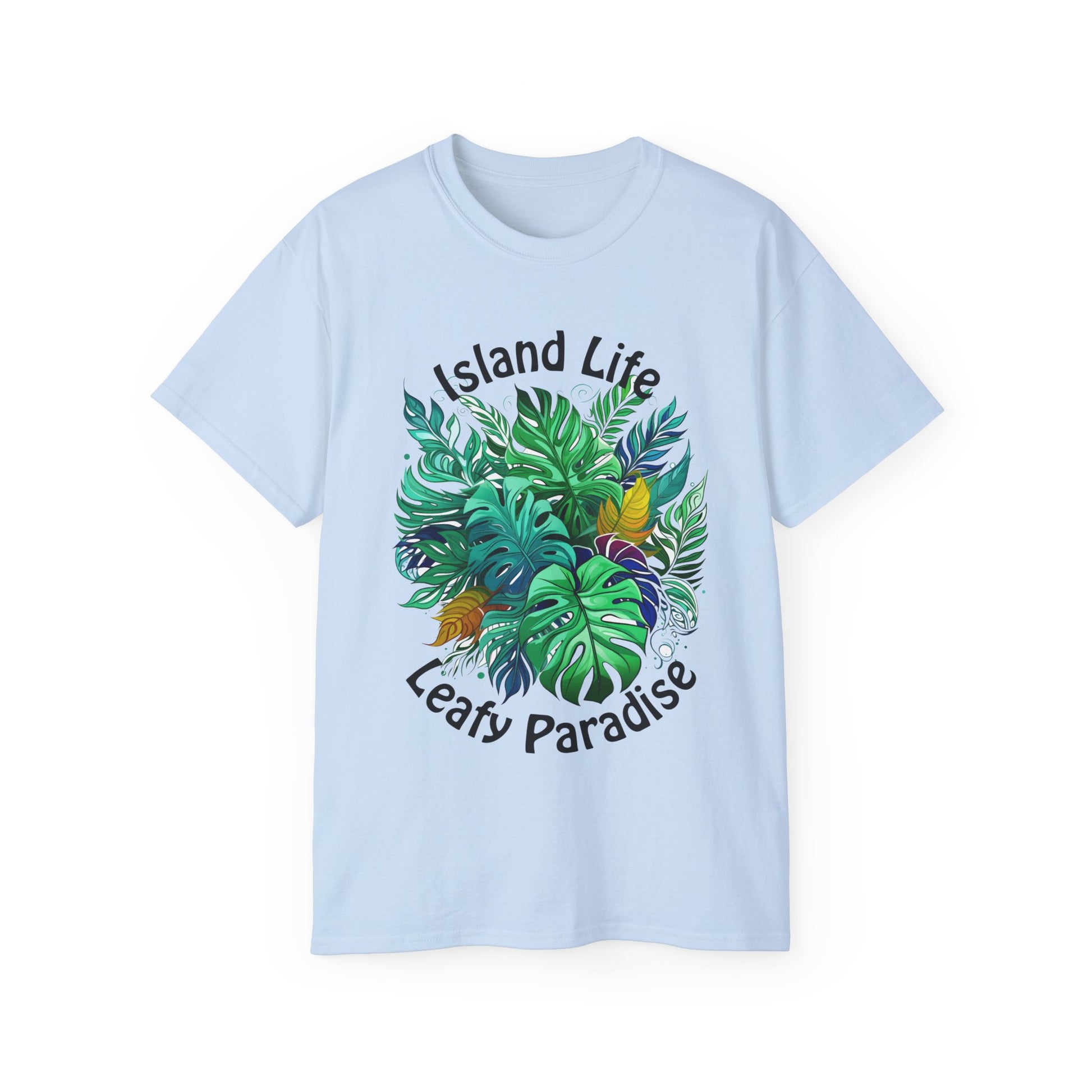 Island Life Leafy Paradise Tropical Leaf T-Shirt in Vibrant Green by Trendmelo, Unisex Ultra Cotton Tee - TRENDMELO