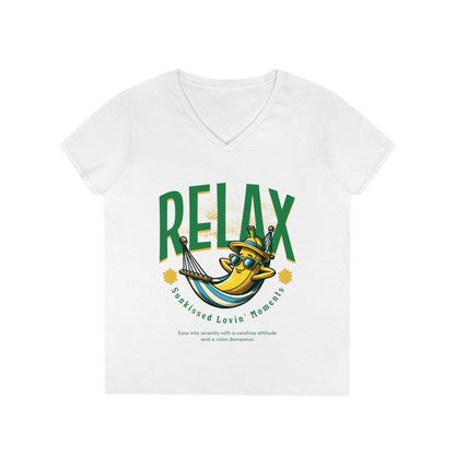 Trendmelo Women's Graphic V-Neck Summer T-Shirt - Relax Sunkissed Lovin' Moments | 100% Cotton, Semi-Fitted