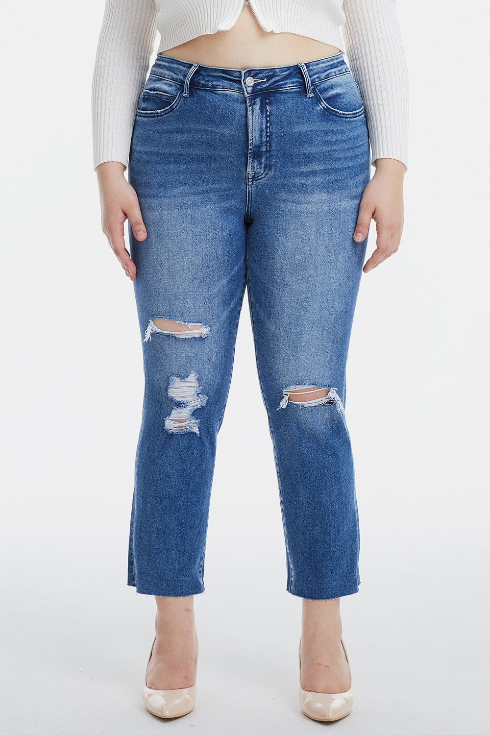 BAYEAS Full Size High Waist Distressed Cat's Whiskers Straight Jeans - TRENDMELO