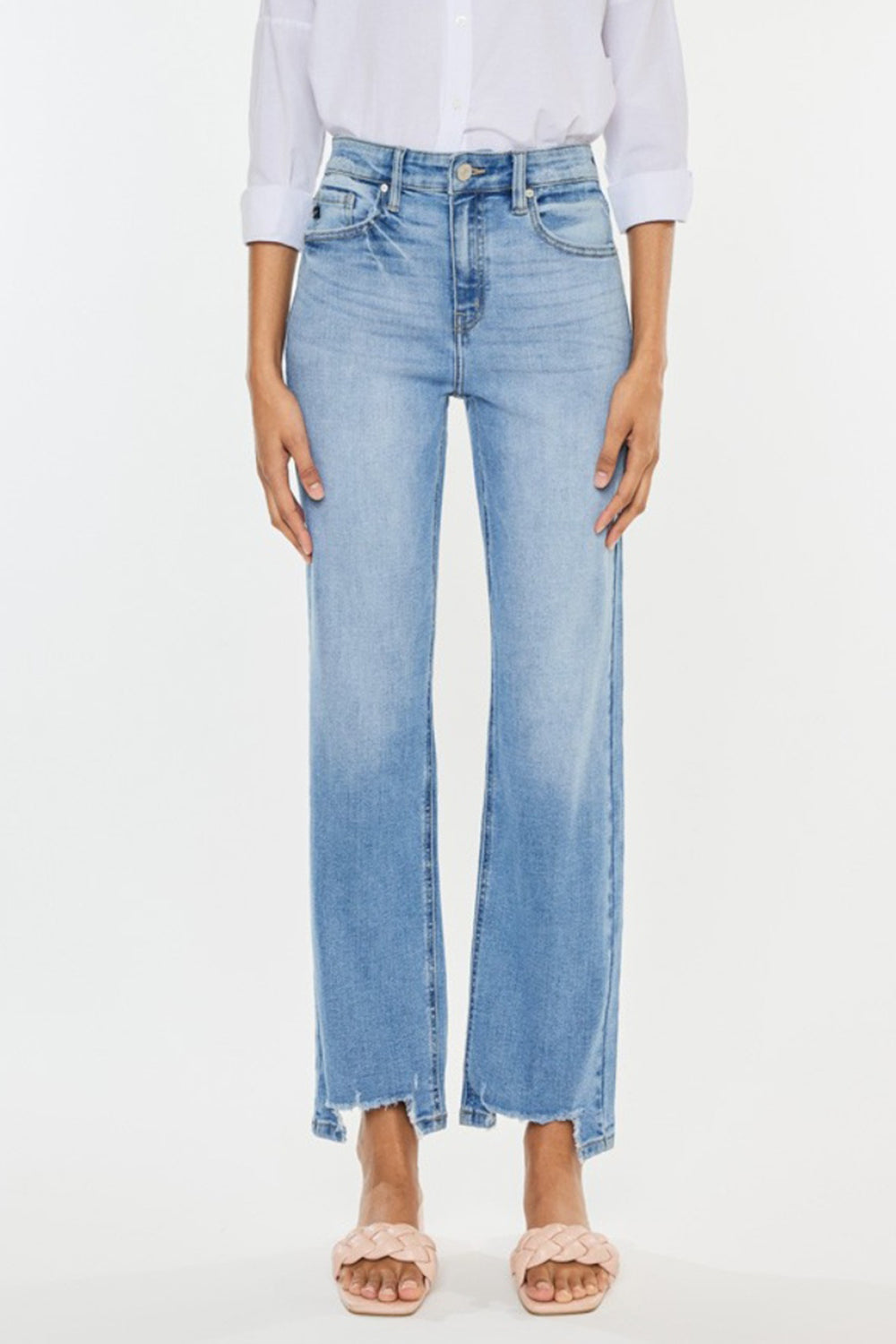 Kancan High Waist Raw Hem Straight Jeans - TRENDMELO