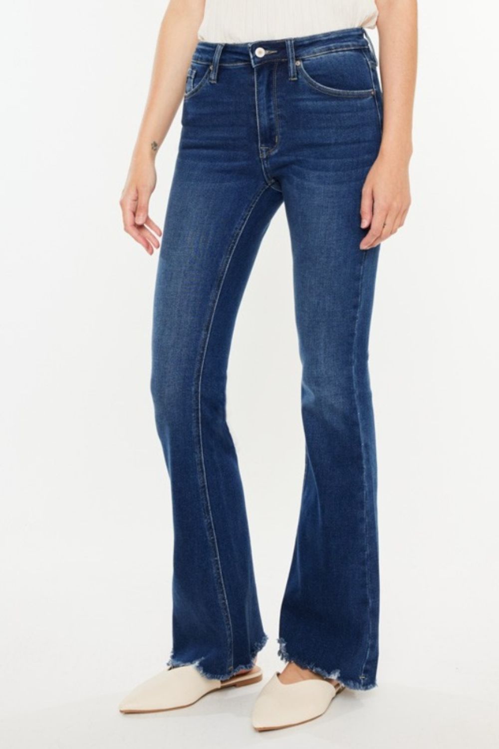 Kancan Cat's Whiskers Raw Hem Flare Jeans - TRENDMELO