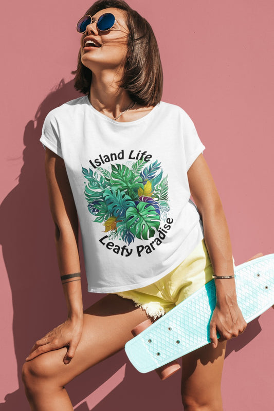 Island Life Leafy Paradise Tropical Leaf T-Shirt in Vibrant Green by Trendmelo, Unisex Ultra Cotton Tee - TRENDMELO