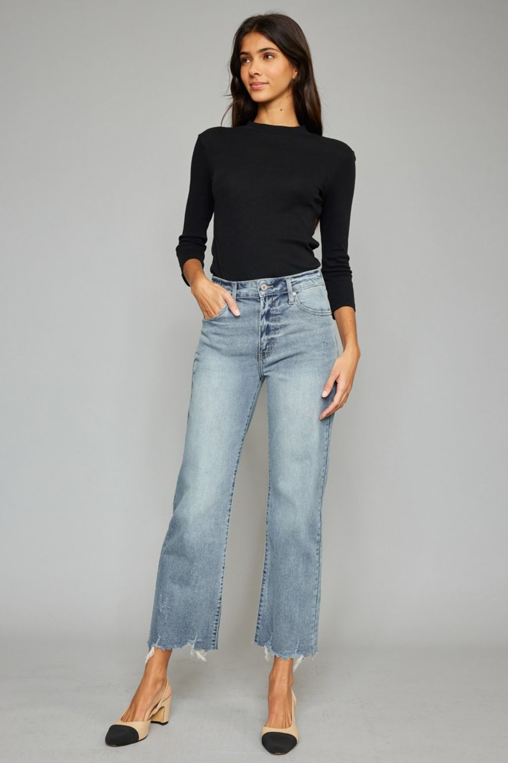 Kancan High Waist Raw Hem Cropped Wide Leg Jeans - TRENDMELO