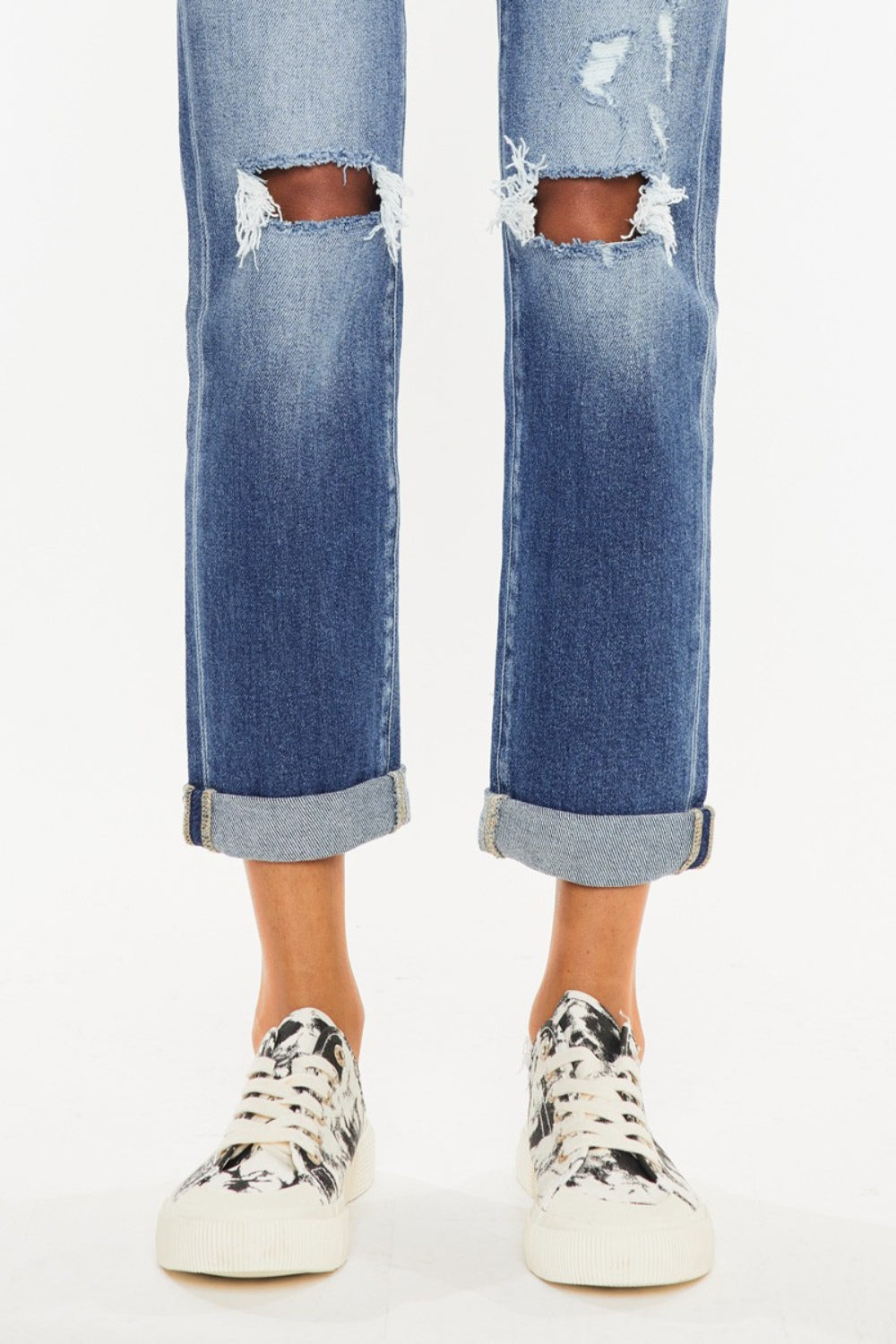 Kancan High Waist Distressed Hem Detail Cropped Straight Jeans - TRENDMELO