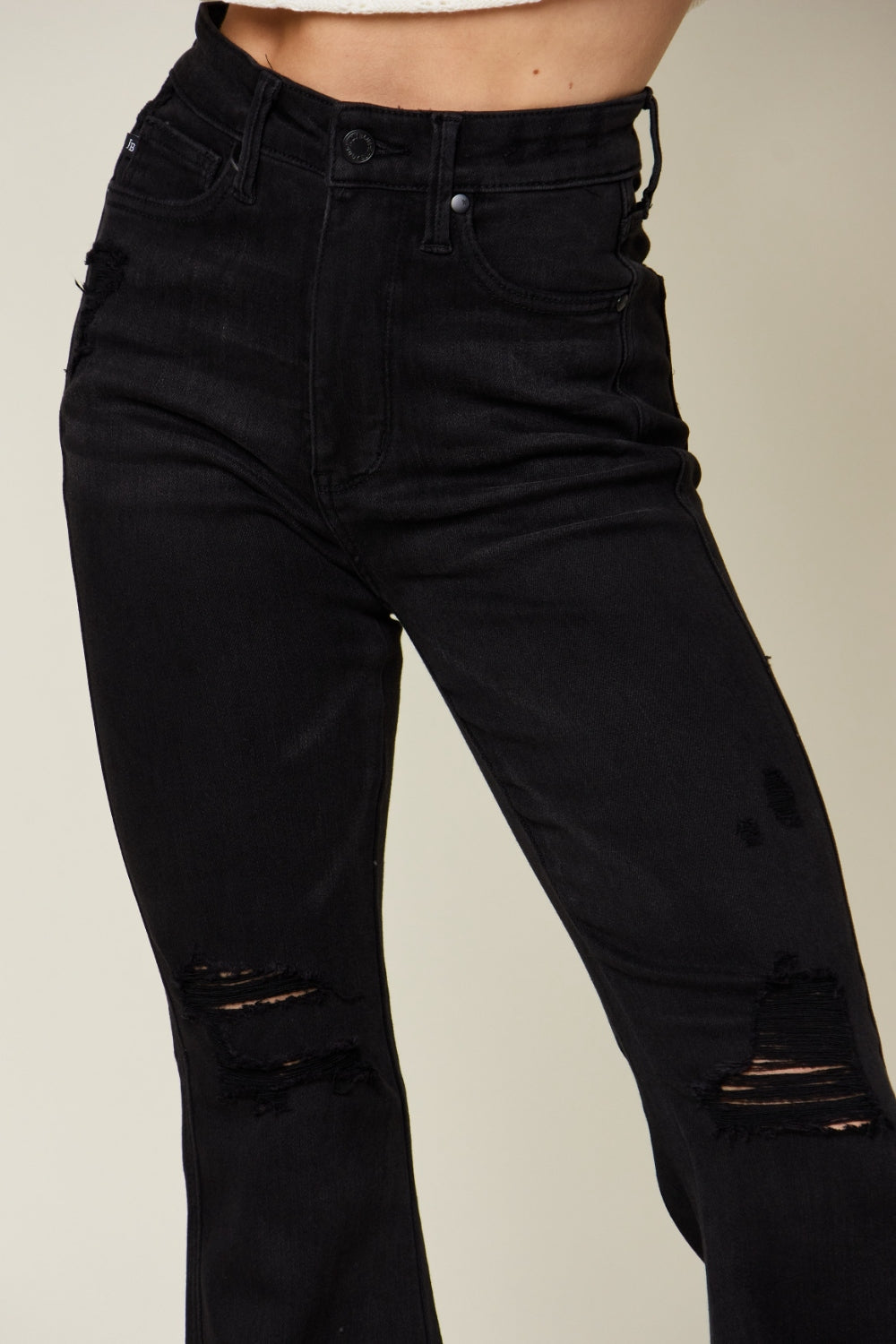 Judy Blue Full Size High Waist Distressed Flare Jeans - TRENDMELO