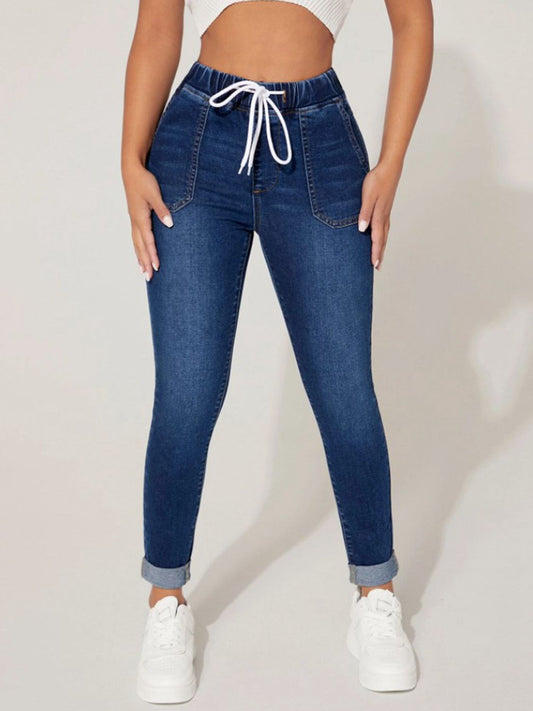 Drawstring Cropped Jeans - TRENDMELO