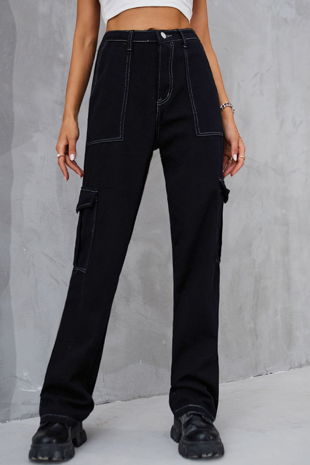 Baeful Long Straight Leg Jeans with Pockets - TRENDMELO