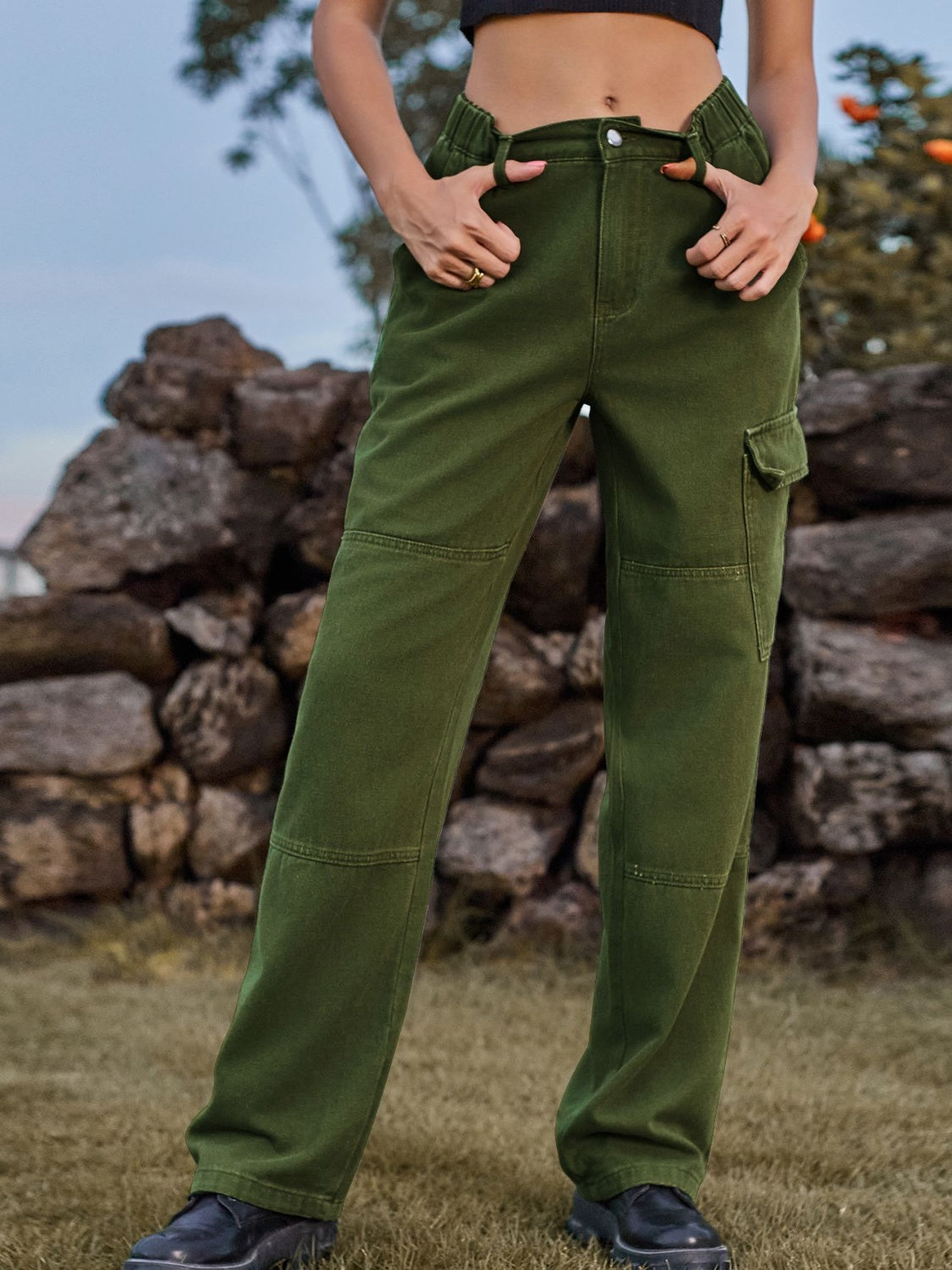 High Waist Cargo Straight Jeans - TRENDMELO