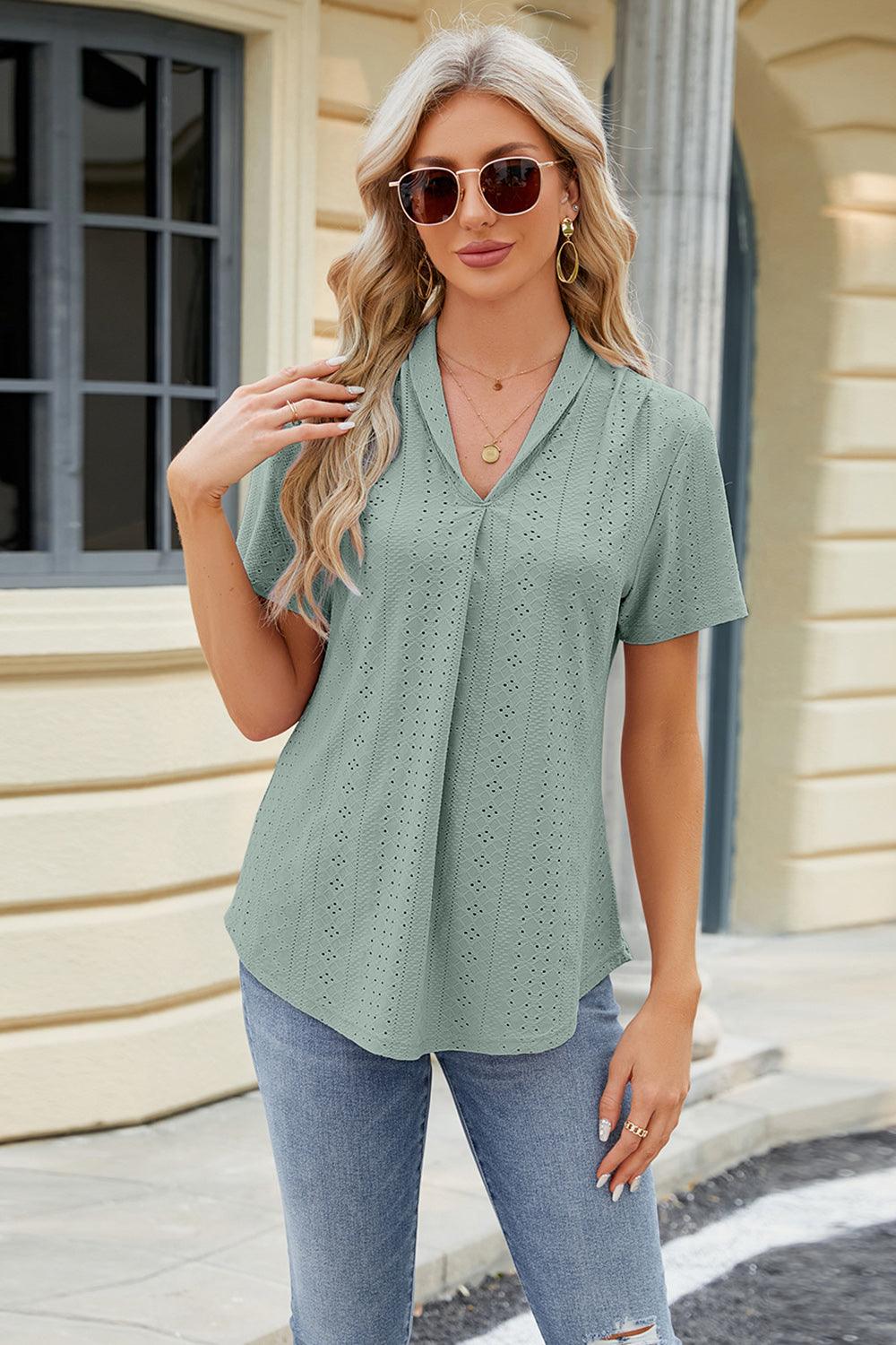 Eyelet Short Sleeve Blouse