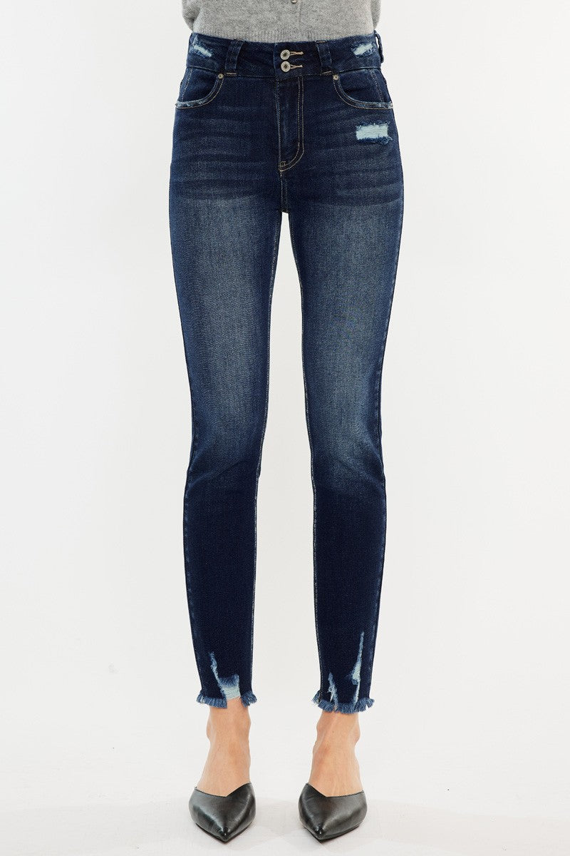 Kancan Full Size Cat's Whiskers Raw Hem High Waist Jeans - TRENDMELO