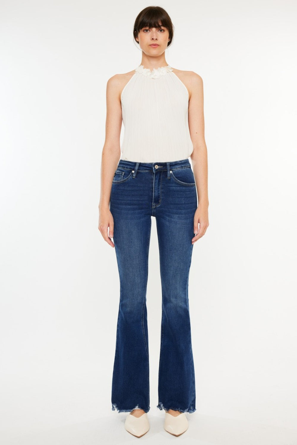 Kancan Cat's Whiskers Raw Hem Flare Jeans - TRENDMELO