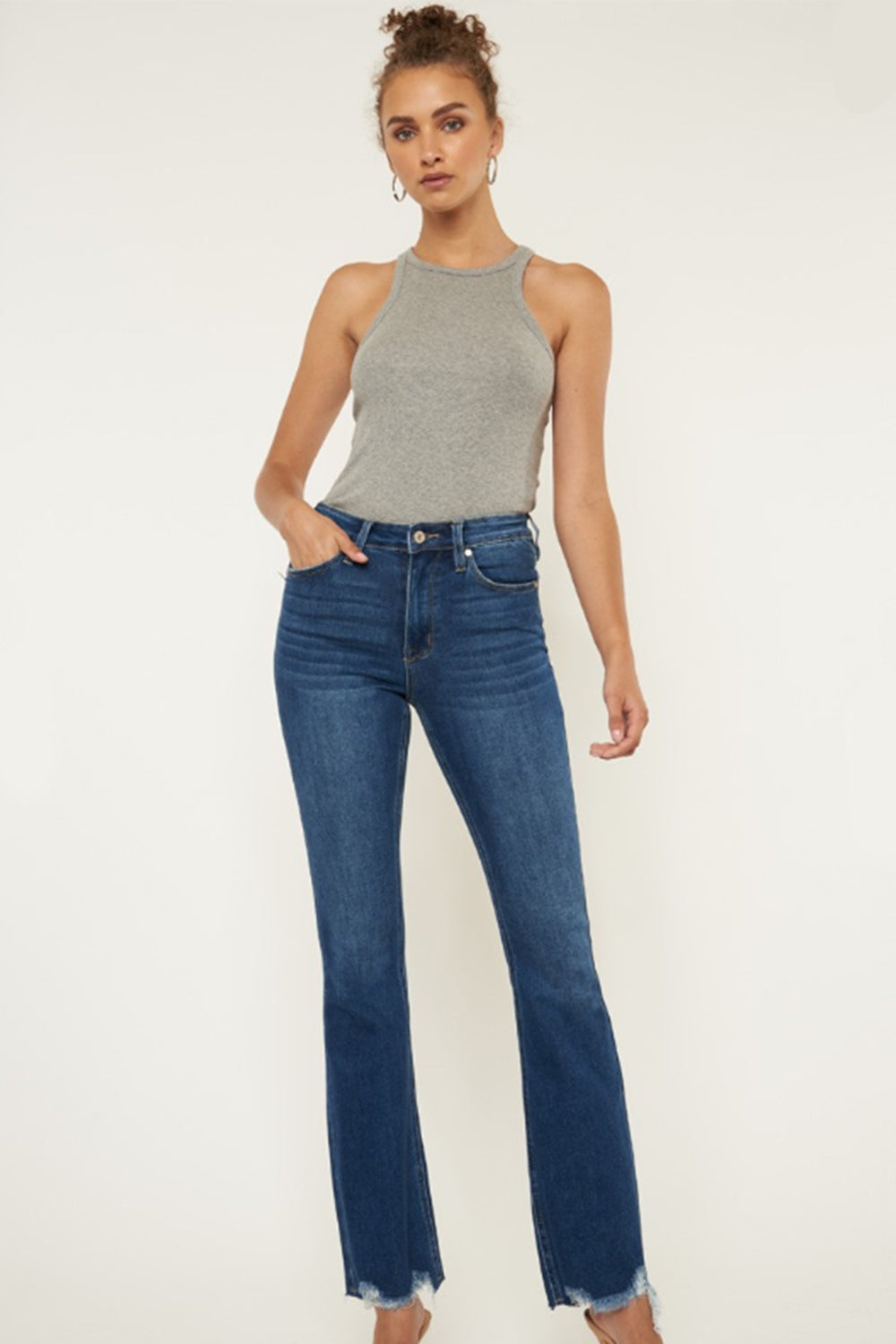 Kancan Cat's Whiskers Raw Hem Flare Jeans - TRENDMELO